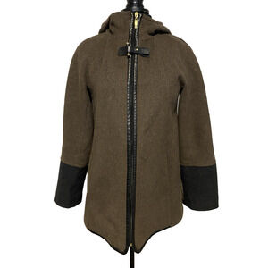 Ellen Tracy Womens Wool Blend Hoodie Jacket Size 2 Brown wBlack Cottage Core